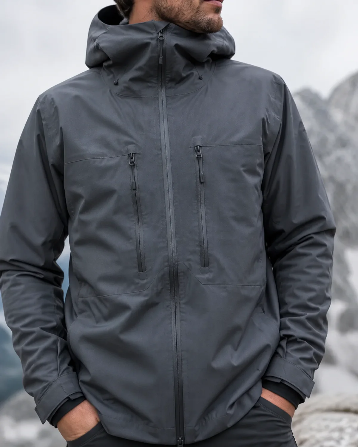 ALPINE SHELL 3L waterproof zipper and fabric detail